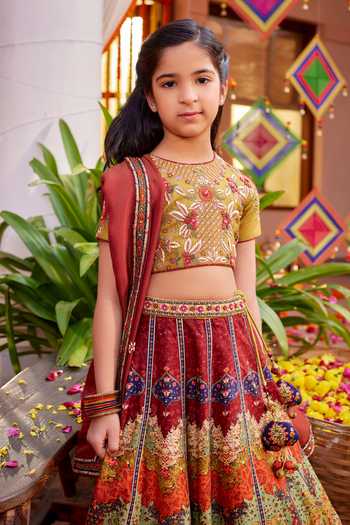Kalista_Multi Color Silk, Georgette, Tissue Mehvish Mughal Floral Pattern Lehenga Set _at_Aza_Fashions