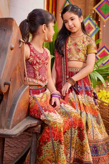 Buy_Kalista_Multi Color Silk, Georgette, Tissue Mehvish Mughal Floral Pattern Lehenga Set 