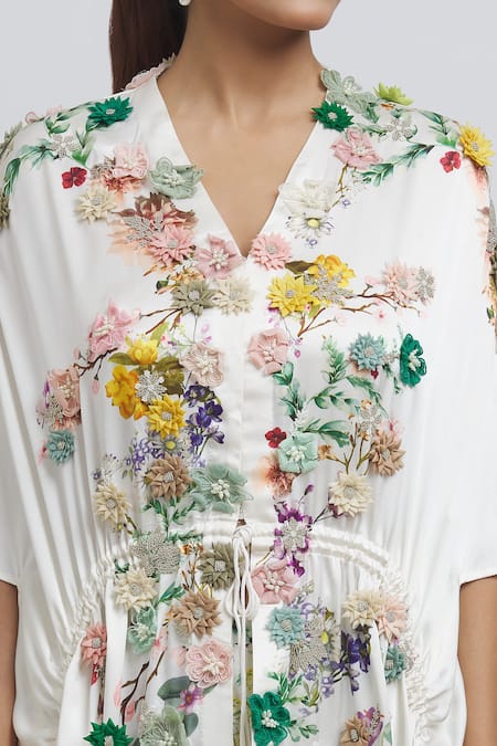 Buy Anamika Khanna White Silk Embroidery V-neck 3d Kaftan Kurta And Draped Skirt Set Online at Aza Fashions Buy_Anamika Khanna_White Silk Embroidery V-neck 3d Kaftan Kurta And Draped Skirt Set_Online_at_Aza_Fashions