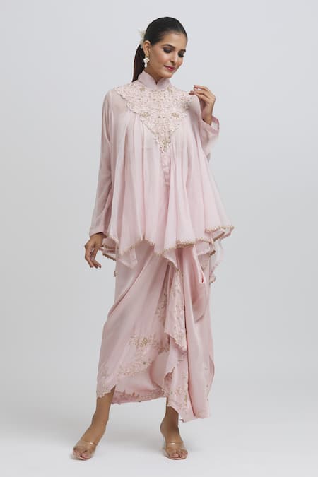 Anamika Khanna Floral Embroidered Kaftan & Draped Skirt Set 