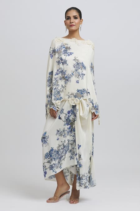 Anamika Khanna Floral Pattern Kaftan & Draped Skirt Set 