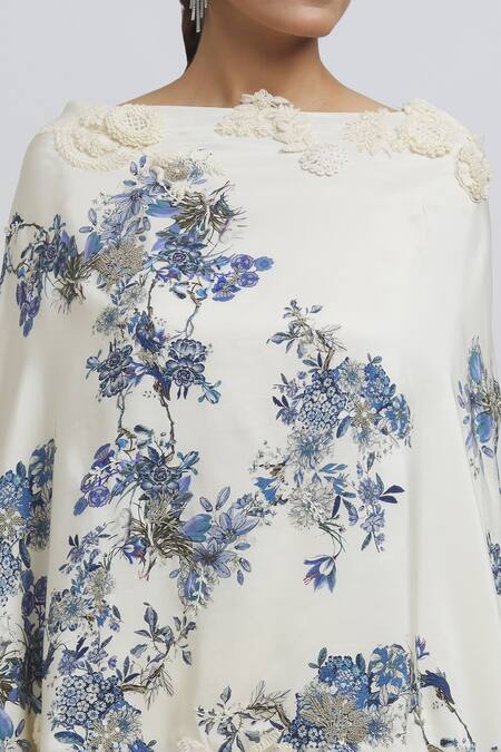 Buy Anamika Khanna White Silk Embroidery Round Neck Floral Pattern Kaftan And Draped Skirt Set Online at Aza Fashions Buy_Anamika Khanna_White Silk Embroidery Round Neck Floral Pattern Kaftan And Draped Skirt Set_Online_at_Aza_Fashions