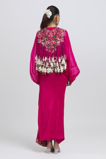 Anamika Khanna Floral Thread Embroidered Cape Skirt Set 