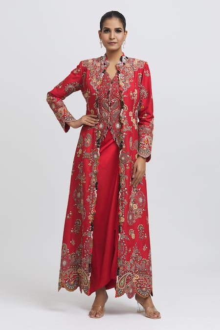 Anamika Khanna Mughal Thread Embroidered Jacket Skirt Set 