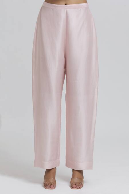 Anamika Khanna_Pink Silk Embroidery Round Neck Floral Zardozi Kurta Set_at_Aza_Fashions