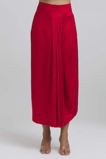 Shop_Anamika Khanna_Red Silk Beads, Sequins Round Neck Zari Embroidered Kaftan And Skirt Set_Online_at_Aza_Fashions