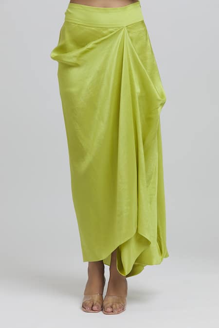 Anamika Khanna_Green Silk Zari Square Neck Zardozi Embroidered Top Skirt Set_Online_at_Aza_Fashions