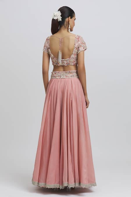 Anamika Khanna Floral Embroidered Blouse Lehenga Set 