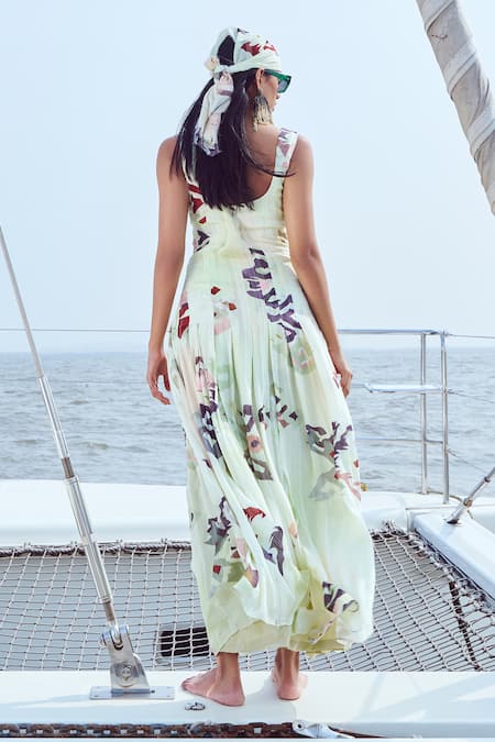 Nirmooha Daffodil Print Front Key Hole Panelled Maxi Dress 
