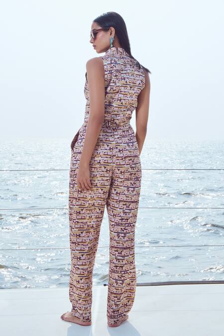 Buy Nirmooha Peach Modal, Satin Dot Mosaic Print Straight Pant Online at Aza Fashions Buy_Nirmooha_Peach Modal, Satin Dot Mosaic Print Straight Pant _Online_at_Aza_Fashions