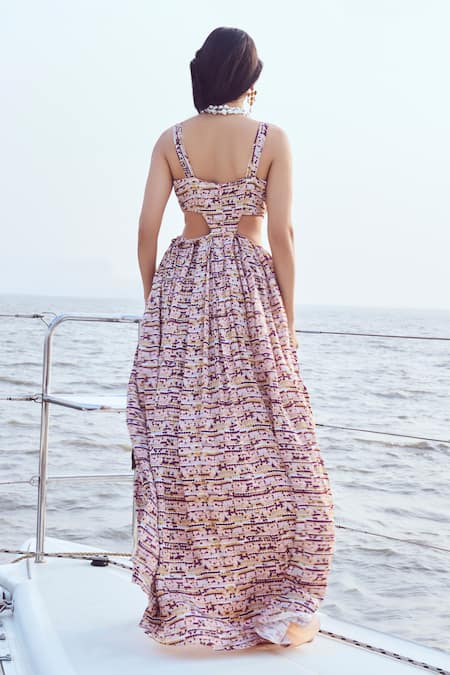 Nirmooha Sphere Mosaic Print Side Cut Out Maxi Gown 