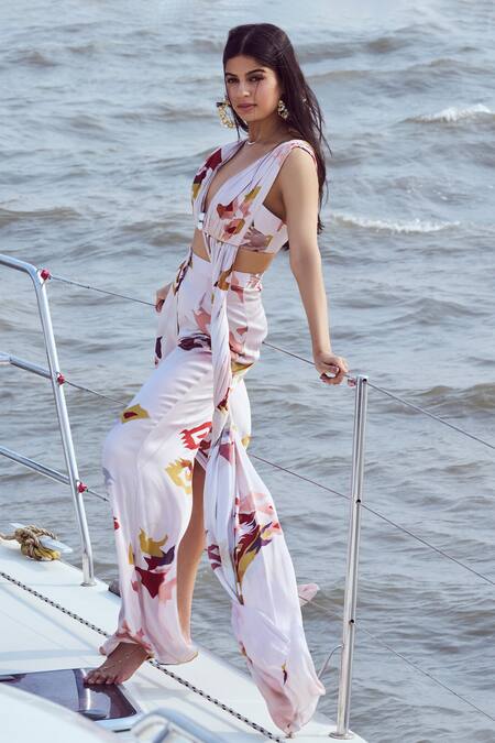 Nirmooha Peach Modal, Satin Patola Mosaic Print High Waist Side Slit Pant Online at Aza Fashions Nirmooha_Peach Modal, Satin Patola Mosaic Print High Waist Side Slit Pant _Online_at_Aza_Fashions