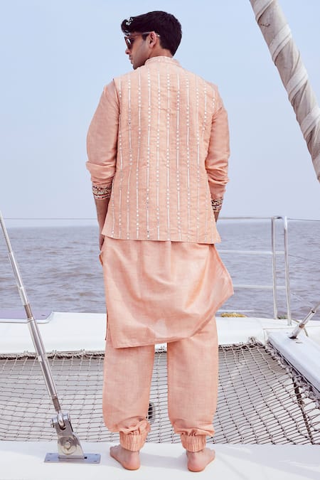 Nirmooha Geometric Mirror Embroidered Bundi Kurta Set 