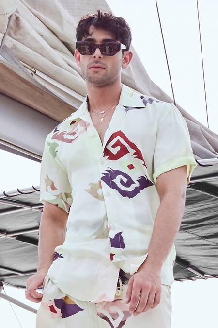 Nirmooha Green Modal, Satin Patola Print Shirt And Shorts Set Online at Aza Fashions Nirmooha_Green Modal, Satin Patola Print Shirt And Shorts Set _Online_at_Aza_Fashions