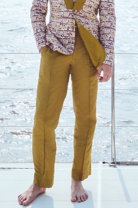 Buy_Nirmooha_White Linen Geometric Print Blazer And Pant Set _Online_at_Aza_Fashions