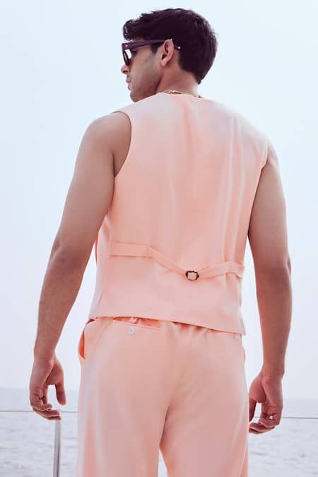 Shop Nirmooha Peach Microfiber Solid Straight Pant at Aza Fashions Shop_Nirmooha_Peach Microfiber Solid Straight Pant _at_Aza_Fashions