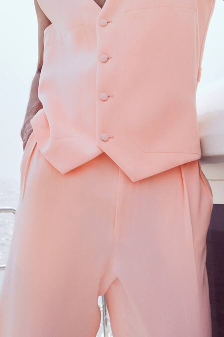 Nirmooha Peach Microfiber Solid Straight Pant Online at Aza Fashions Nirmooha_Peach Microfiber Solid Straight Pant _Online_at_Aza_Fashions