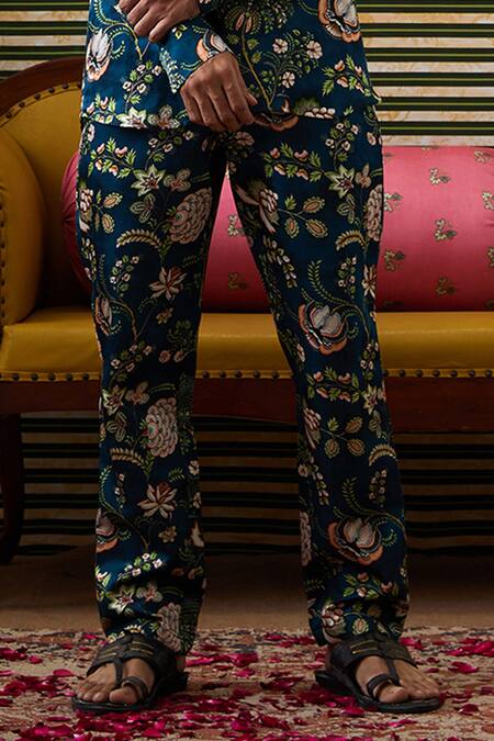 Soup By Sougat Paul Green Satin, Linen Embroidery Mehr Floral Vine Print Kurta With Pant Online at Aza Fashions Soup By Sougat Paul_Green Satin, Linen Embroidery Mehr Floral Vine Print Kurta With Pant _Online_at_Aza_Fashions