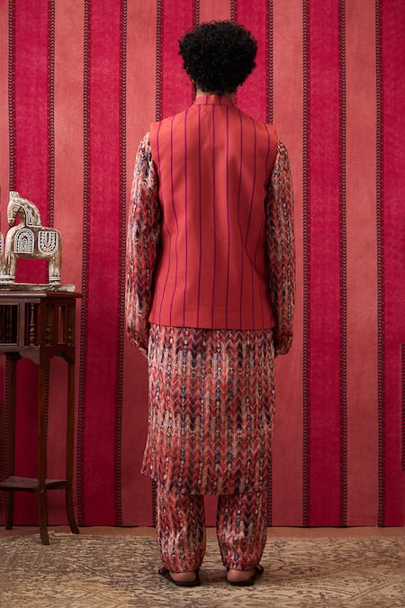 Soup By Sougat Paul Multi Color Stripe Print Bundi Kurta Set 