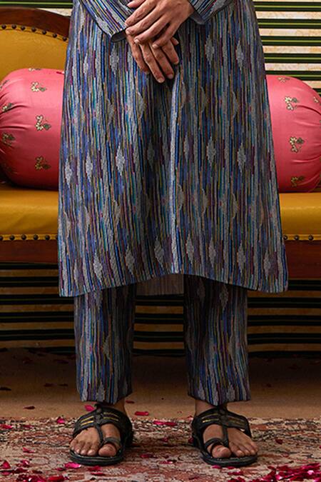 Soup By Sougat Paul Blue Cotton, Silk Embroidery Elara Abstract Kurta With Pant Online at Aza Fashions Soup By Sougat Paul_Blue Cotton, Silk Embroidery Elara Abstract Kurta With Pant _Online_at_Aza_Fashions