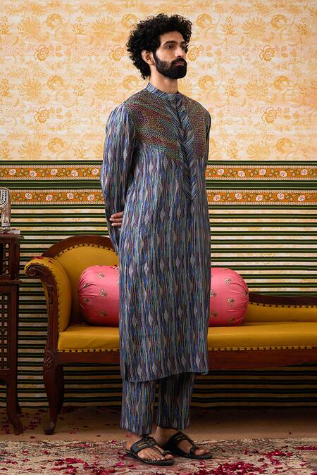 Buy Soup By Sougat Paul Blue Cotton, Silk Embroidery Elara Abstract Kurta With Pant Online at Aza Fashions Buy_Soup By Sougat Paul_Blue Cotton, Silk Embroidery Elara Abstract Kurta With Pant _Online_at_Aza_Fashions