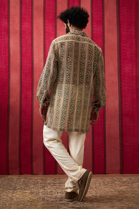 Shop Soup By Sougat Paul Multi Color Cotton, Silk Embroidery Bandhej Print Long Shirt With Pant at Aza Fashions Shop_Soup By Sougat Paul_Multi Color Cotton, Silk Embroidery Bandhej Print Long Shirt With Pant _at_Aza_Fashions
