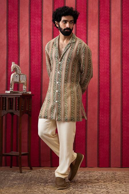 Buy Soup By Sougat Paul Multi Color Cotton, Silk Embroidery Bandhej Print Long Shirt With Pant Online at Aza Fashions Buy_Soup By Sougat Paul_Multi Color Cotton, Silk Embroidery Bandhej Print Long Shirt With Pant _Online_at_Aza_Fashions