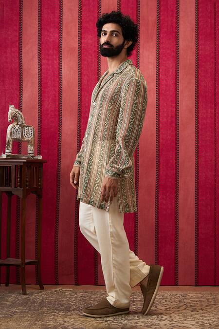 Shop Soup By Sougat Paul Multi Color Cotton, Silk Embroidery Bandhej Print Long Shirt With Pant Online at Aza Fashions Shop_Soup By Sougat Paul_Multi Color Cotton, Silk Embroidery Bandhej Print Long Shirt With Pant _Online_at_Aza_Fashions