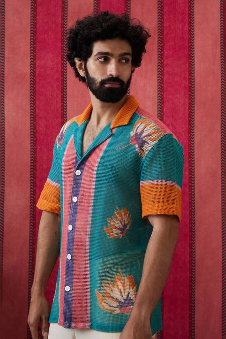 Shop_Soup By Sougat Paul_Multi Color Cotton, Silk Embroidery Zinnia Floral Print Shirt With Pant _Online_at_Aza_Fashions