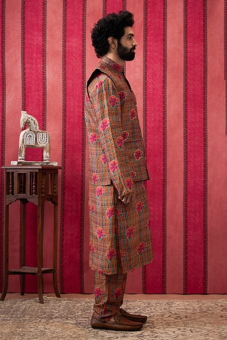 Buy Soup By Sougat Paul Multi Color Silk Embroidery Floral Bundi Kurta Set Online at Aza Fashions Buy_Soup By Sougat Paul_Multi Color Silk Embroidery Floral Bundi Kurta Set _Online_at_Aza_Fashions