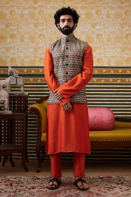 Soup by Sougat Paul Adah Geometric Embellished Bundi Kurta Set 