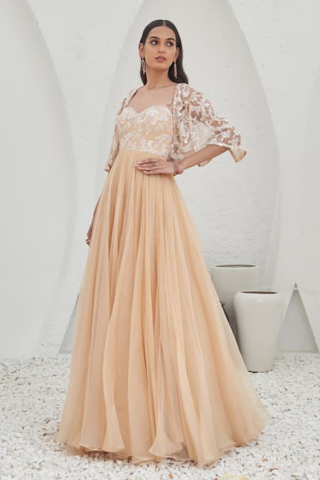 Mahima Mahajan Sabira Sequin Swirl Embroidered Cape With Flowy Anarkali 