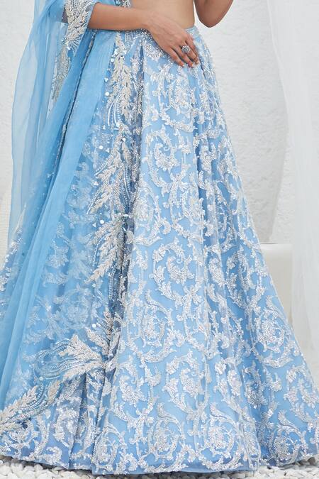 Buy_Mahima Mahajan_Blue Net Hand Embroidery Sequins Sweetheart Neck Parizaad Bridal Lehenga Set_Online_at_Aza_Fashions
