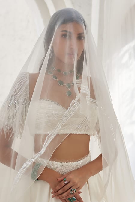 Mahima Mahajan_Ivory Organza, Net, Crepe Cut Work, Yukta Lehenga And Hand Embroidered Blouse Set _Online_at_Aza_Fashions