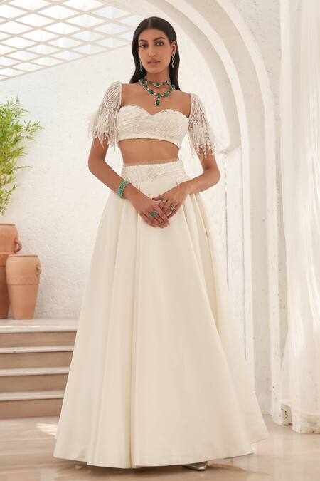 Buy_Mahima Mahajan_Ivory Organza, Net, Crepe Cut Work, Yukta Lehenga And Hand Embroidered Blouse Set _Online_at_Aza_Fashions