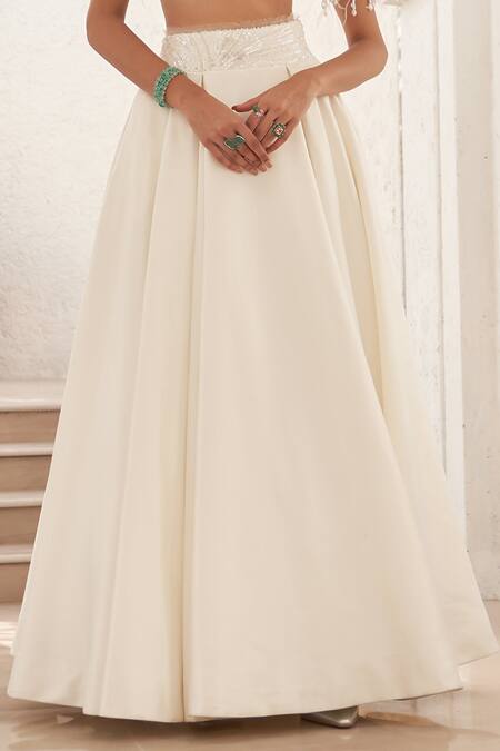 Shop_Mahima Mahajan_Ivory Organza, Net, Crepe Cut Work, Yukta Lehenga And Hand Embroidered Blouse Set _Online_at_Aza_Fashions