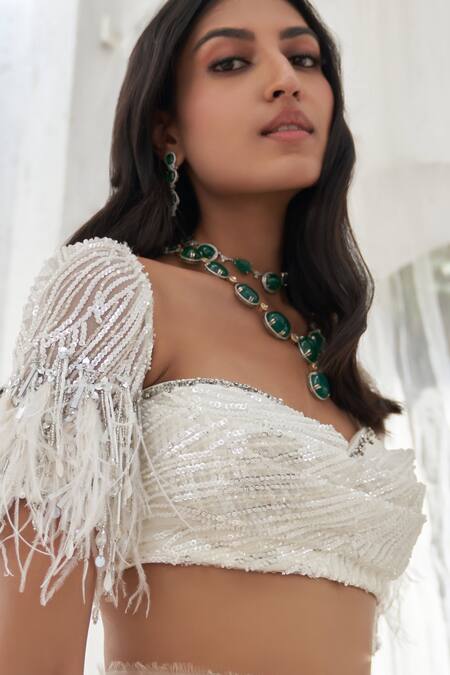 Buy_Mahima Mahajan_Ivory Organza, Net, Crepe Cut Work, Yukta Lehenga And Hand Embroidered Blouse Set 