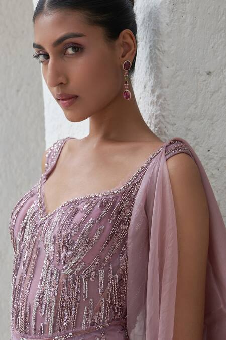 Buy Mahima Mahajan Purple Net Hand Embroidery Sequins Sweetheart Neck Raina Kurta Pant Set Online at Aza Fashions Buy_Mahima Mahajan_Purple Net Hand Embroidery Sequins Sweetheart Neck Raina Kurta Pant Set_Online_at_Aza_Fashions
