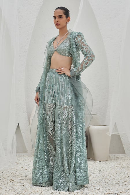 Mahima Mahajan Rafa Crystal Swirl Embroidered Jacket Gharara Set 