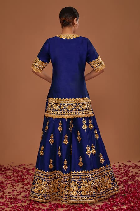 Shop Preeti S Kapoor Blue Silk, Organza Embroidery Round Neck Short Kurta Sharara Set at Aza Fashions Shop_Preeti S Kapoor_Blue Silk, Organza Embroidery Round Neck Short Kurta Sharara Set _at_Aza_Fashions