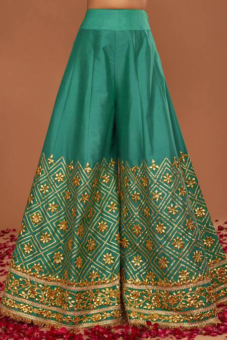 Buy_Preeti S Kapoor_Blue Silk, Organza Gota Patti Round Neck Embroidered Kurta Sharara Set _Online_at_Aza_Fashions