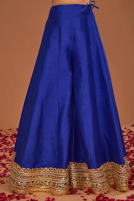 Buy_Preeti S Kapoor_Fuchsia Silk, Organza Gota Patti Split Embroidered A-line Kurta Sharara Set _Online_at_Aza_Fashions