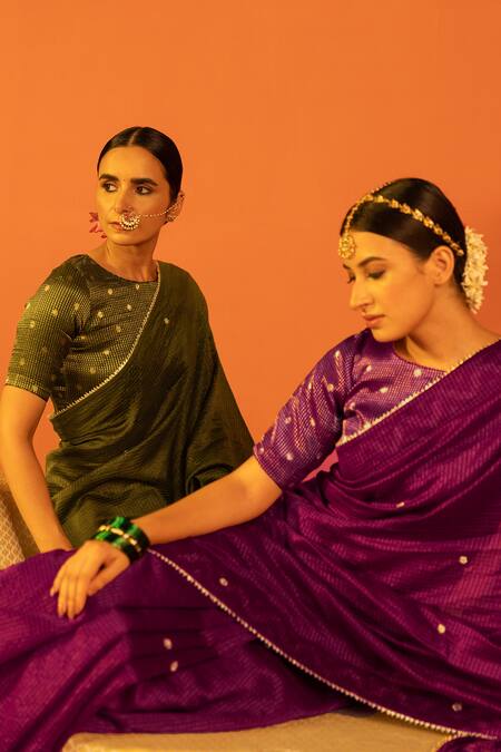 Kridha Designs_Green Saree Chanderi Embroidery Floral Gokulapriya With Blouse _Online_at_Aza_Fashions