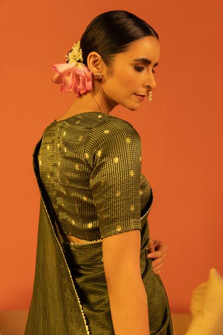 Buy_Kridha Designs_Green Saree Chanderi Embroidery Floral Gokulapriya With Blouse _Online_at_Aza_Fashions