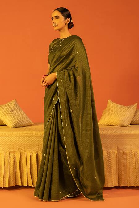 Shop_Kridha Designs_Green Saree Chanderi Embroidery Floral Gokulapriya With Blouse _Online_at_Aza_Fashions