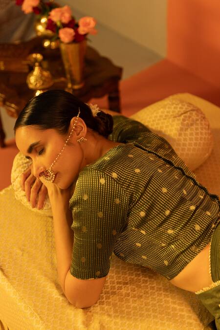 Kridha Designs_Green Saree Chanderi Embroidery Floral Gokulapriya With Blouse _at_Aza_Fashions