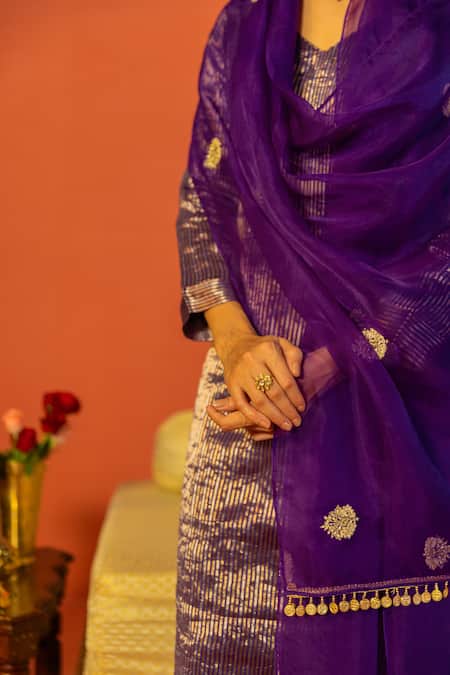 Kridha Designs_Purple Kurta Chanderi Woven Revati Set With Embroidered Dupatta _Online_at_Aza_Fashions