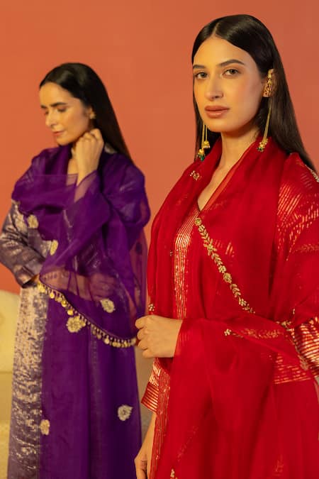 Buy_Kridha Designs_Purple Kurta Chanderi Woven Revati Set With Embroidered Dupatta _Online_at_Aza_Fashions