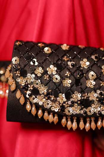 Buy_House Of Vian_Black Pearls, Glitter Faiza Checkered Embellished Belt Bag _Online_at_Aza_Fashions