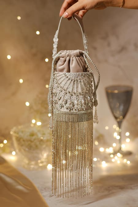 Buy Silver Crystals, Pearls, Beads Sitarah Embellished Potli by